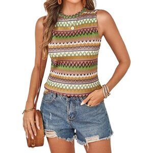 Boho Zigzag Knit Sleeveless Sweater Tank Top